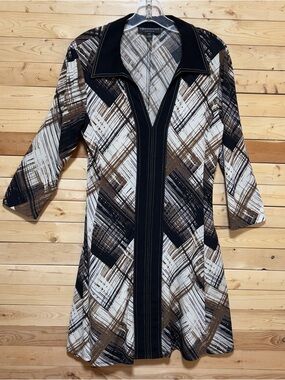 CONNECTED Vintage Brown Black Trim Plaid Print Retro Midi Dress Petite size 10P